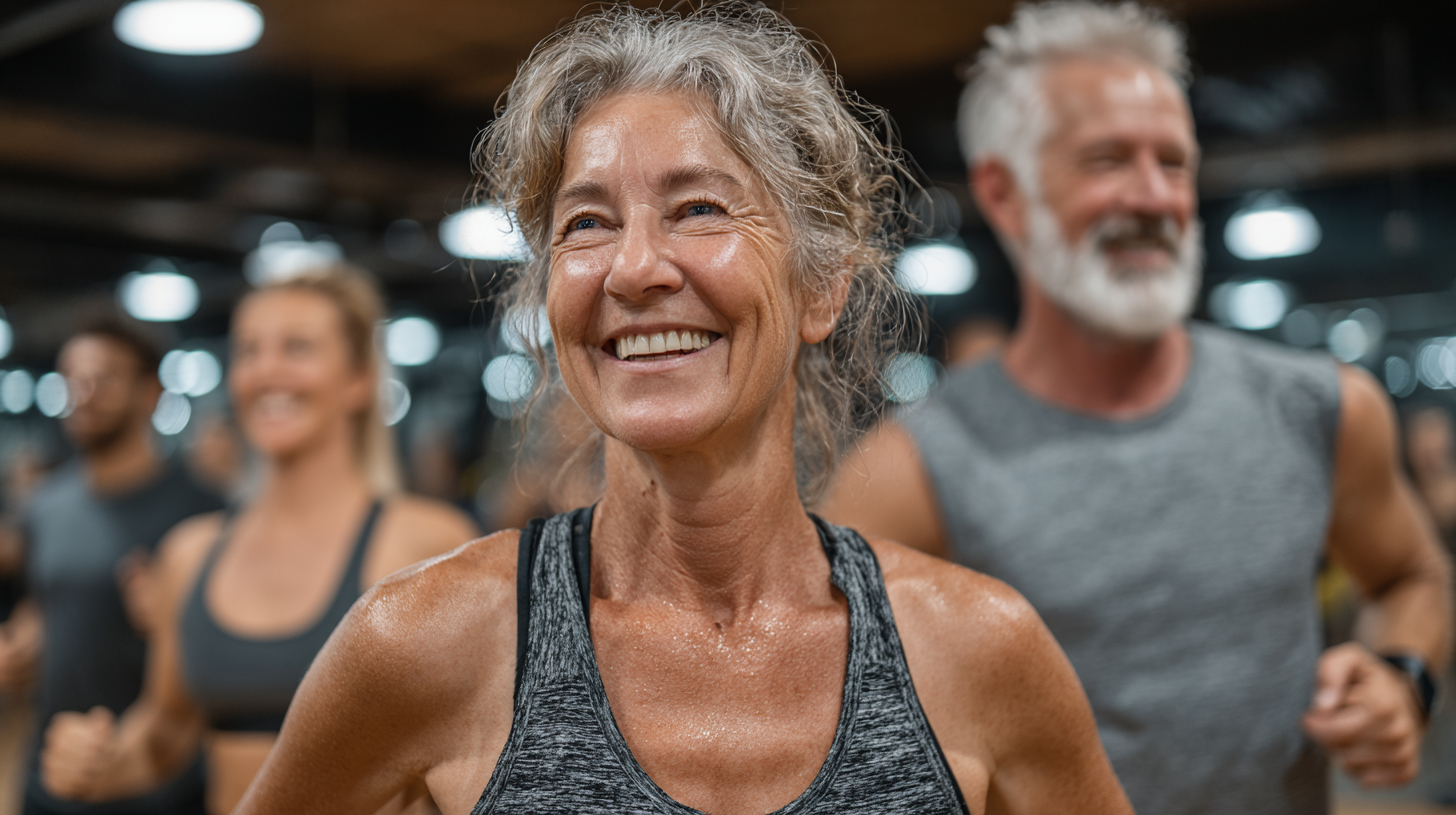 Групове заняття фітнесом для людей старшого віку в дружній атмосфері